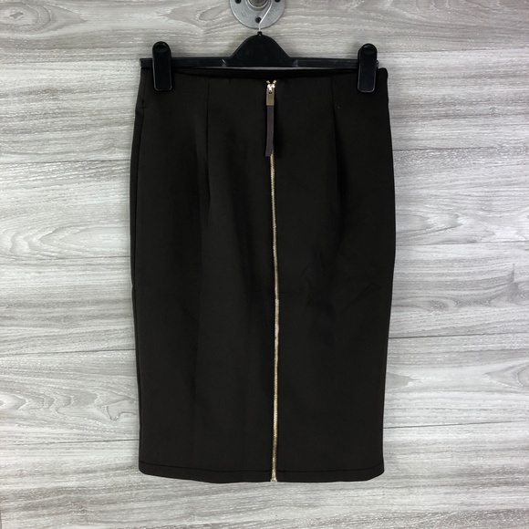 Catherine Malandrino Women's Exposed Zipper Slim Skirt In Chocolate Ale - Picture 5 of 8